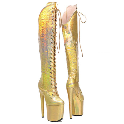 Leecabe 20CM/8 pouces PU Upper exy exotique jeune tendance mode bottes talon haut plate-forme Pole Dance boot