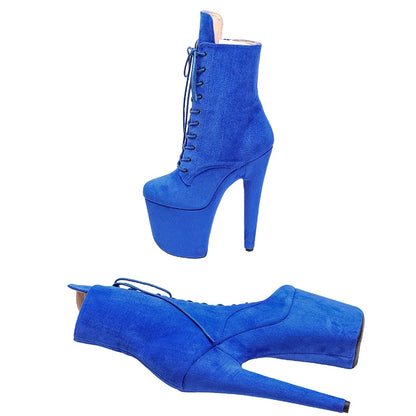 Leecabe Wildleder Blau 20CM/8 zoll Pole dance schuhe High Heel plateaustiefel geschlossene zehe Pole Dance booties