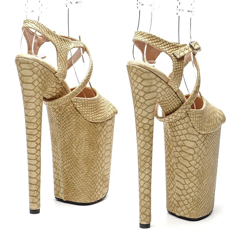 Leecabe 23CM / 9inches  Snake PU Upper   fashion  Platform High Heels Sandals Pole Dance shoes