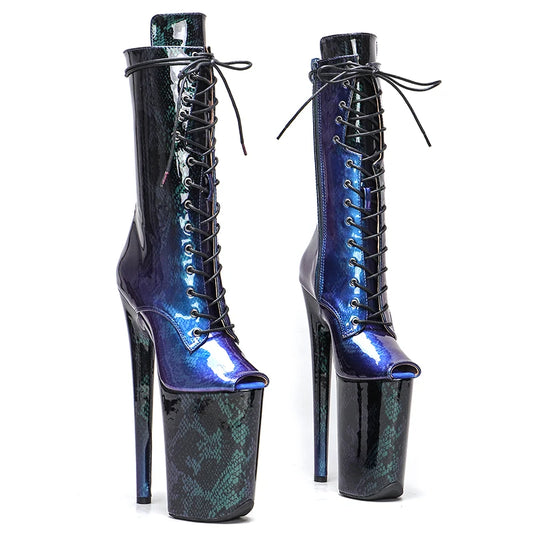 Leecabe 23CM/9inches  Snake PU Pole dance shoes small open toe  High Heels Pole Dance boot