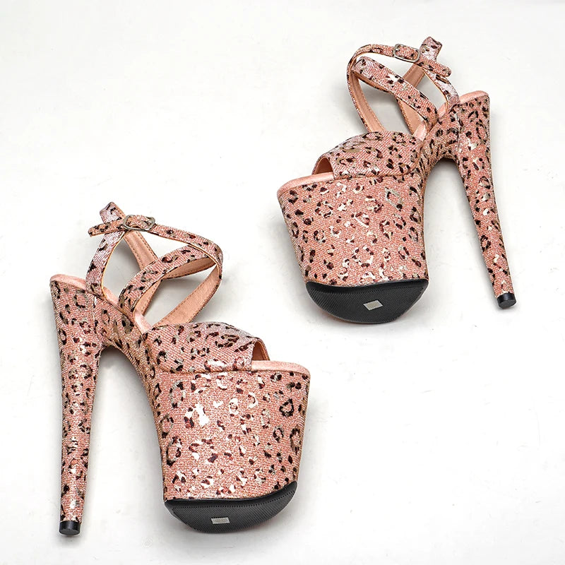 Leecabe shoes 8 inch/20CM Leopard Upper  High Heel Sandals Platforms Party Shoes Sexy Pole Dance Shoes Ladies Shoes