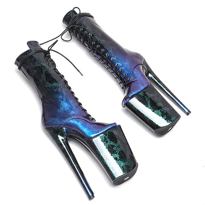 Leecabe 23CM/9inches  Snake PU Pole dance shoes small open toe  High Heels Pole Dance boot