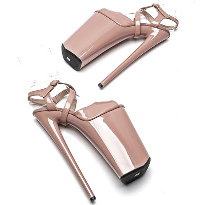 Leecabe 26CM/10 pouces brillant verni PU tige bout ouvert talon haut plate-forme sexy exotique sandales de fête Pole Dance chaussures