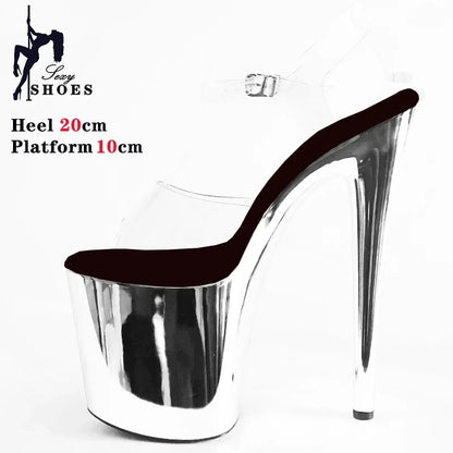 Sandales à plateforme sexy fétichistes de 8 pouces, chaussures de pole dance à bout ouvert, 20 cm, modèles de strip-teaseuses pour femmes, spectacle, discothèque, chaussures de mariée exotiques