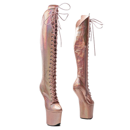 Leecabe Shiny Snake Upper sexy exotique jeune tendance mode bottes talon haut plate-forme talon sans talon Pole Dance boot