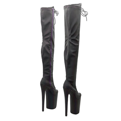 Leecabe 23CM/9 pouces Matériau réfléchissant PU mode dame talon haut plate-forme Pole Dance bottes