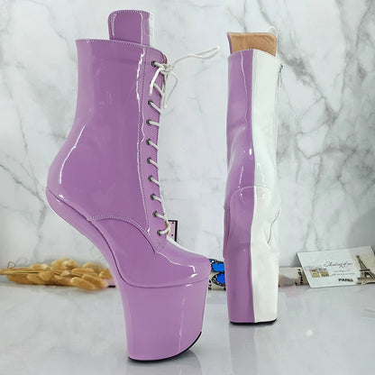 Leecabe Pink mit weißem Obermaterial Stiefel ohne Absatz Lady Gaga Kurze Schuhe Damen Unisex Stiefel Vamp BDSM Stiefel