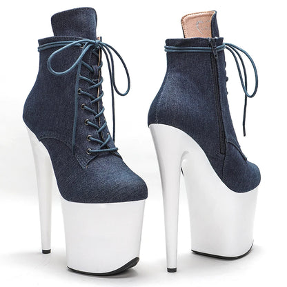 Chaussures de pole dance en denim Leecabe 20CM/8 pouces, plateforme à talons hauts, bottes de pole dance