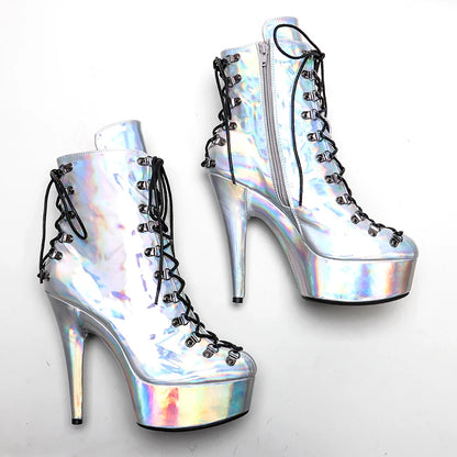 Leecabe Silver Holo Upper 15CM/6Inch Chaussures à talons hauts pour femmes Chaussures de pole dance