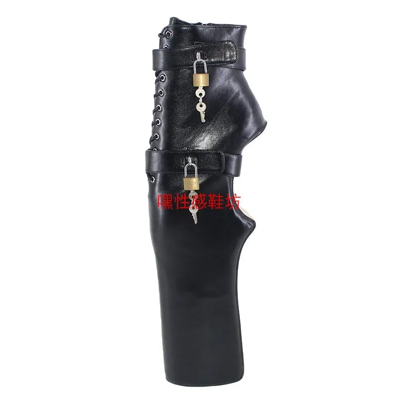 Bottes au genou à talon sabot CACA 38 cm, chaussures de spectacle de scène sexy en cuir SM, bottines de cosplay fétichistes, bottines à plateformes, noires, livraison directe personnalisée