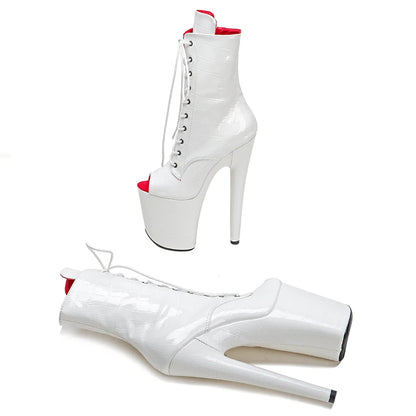 Leecabe 20CM/8 zoll Pole dance schuhe High Heel plateaustiefel Offene spitze Pole Dance stiefel