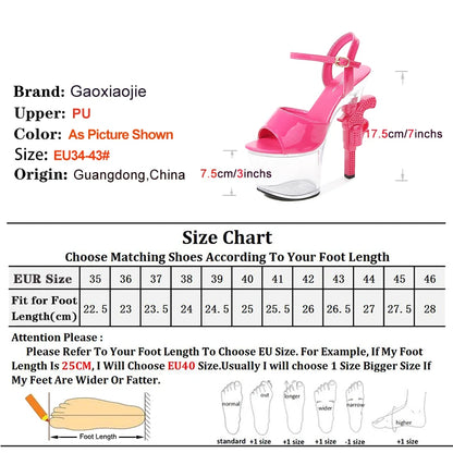 Silvery Stripper Pole Dance Shoes Women 7Inch Fashion Gun Heel Sandals Summer Transparent Platform Model Walking Show High Heels