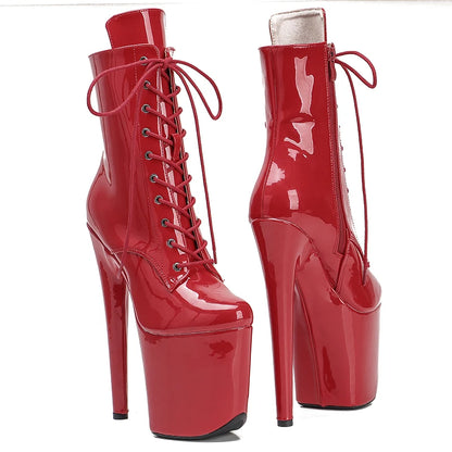 Leecabe Shinny Patent RED PU 20CM/8inches Pole dancing platform Closed toe Pole Dance boots