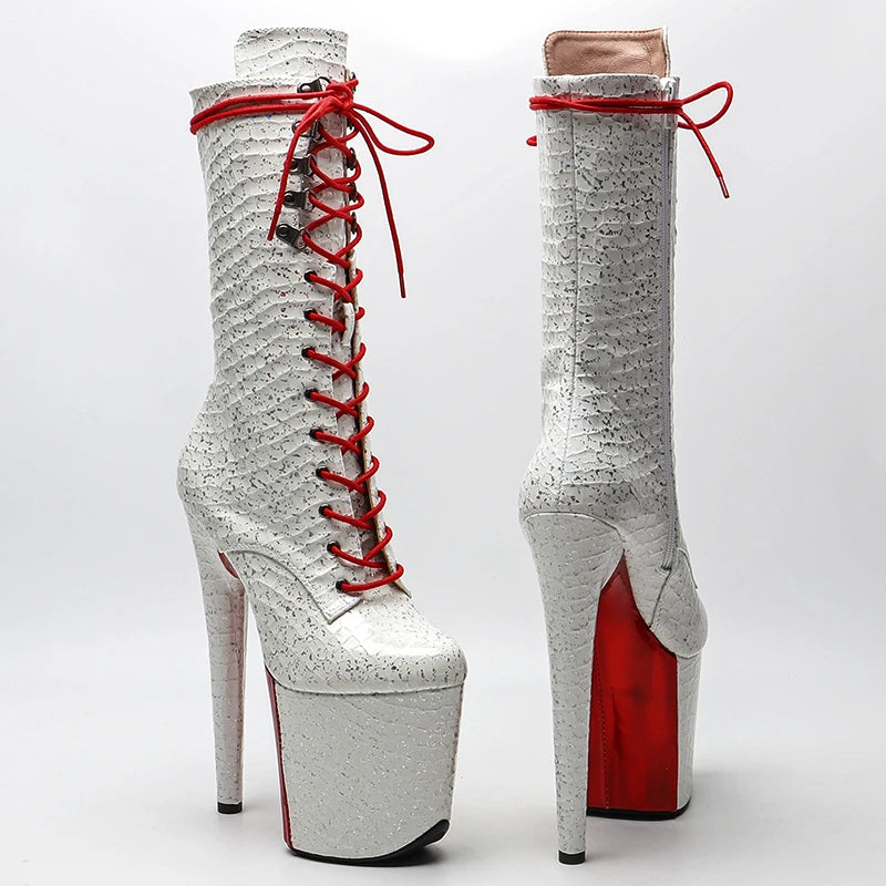 Leecabe 20CM/8 pouces PU Tige Blanche avec Couleur Rouge Chaussures de Pole Dance Talon Haut Plateforme Pole Dance Boot