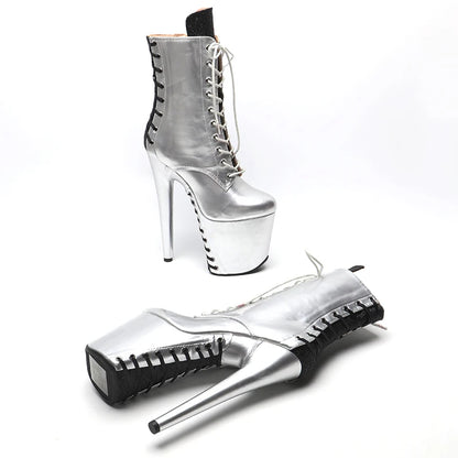 Leecabe 20CM/8inches Patent    PU   Upper with  glitter    High Heel platform  fashion Boots Pole Dance boots