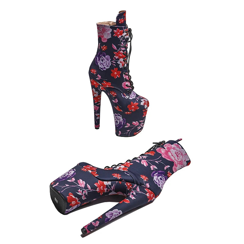 Leecabe 20CM/8 pouces Fleurs Tige en PU Tendance de la mode sexy Talon haut Plateforme Pole Dance Boot