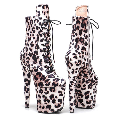 Leecabe 20CM/8inch  Leopard upper  High Heel platform Boots closed Pole Dance hight boot