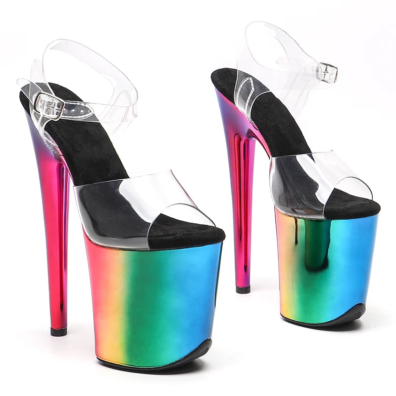 Leecabe 20cm/ 8inches PVC upper  Colorful plating platform  high heel sandals  pole dance shoes