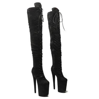 Leecabe 23CM/9 pouces bottes de pole dance à talons hauts en daim pour femme