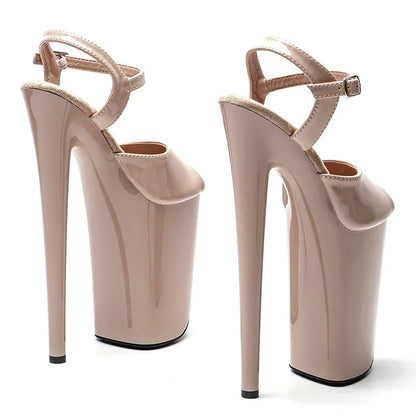 Leecabe 23CM / 9inches Patent  PU Upper  small open toe  fashion  Platform High Heels Sandals stripper heel Pole Dance shoes