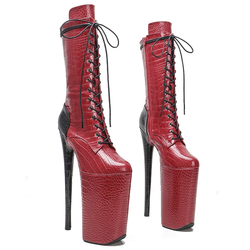 Leecabe 26CM/10 pouces PU Tige Rouge couleur avec couleur noire sexy exotique Talon Haut plate-forme chaussures de fête Pole Dance boot