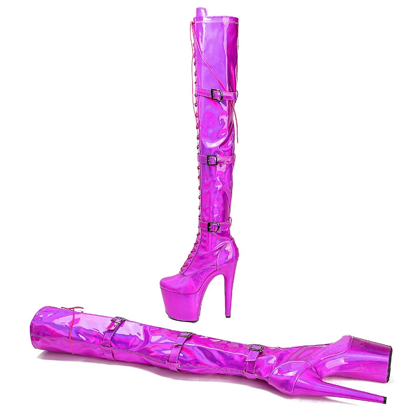 Leecabe 20CM/8inches Pole Dance Schuhe High Heel Plateaustiefel geschlossene Zehen Pole Dance Stiefel