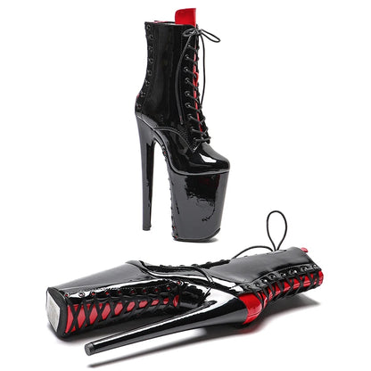 Leecabe 23CM/9 zoll Patent PU schwarz mit rot farbe zurück spitze Pole dance schuhe High Heels Pole Dance boot