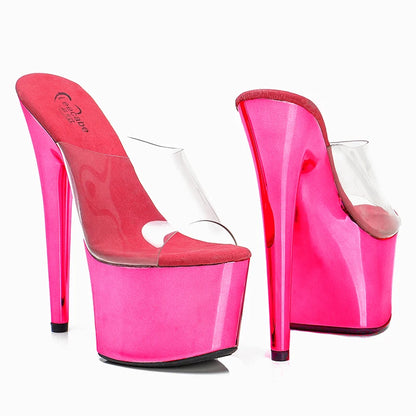 Leecabe 17CM/7Inch  PVC upper Women's Platform Sandals  party High Heels Shoes Pole Dancing Shoes