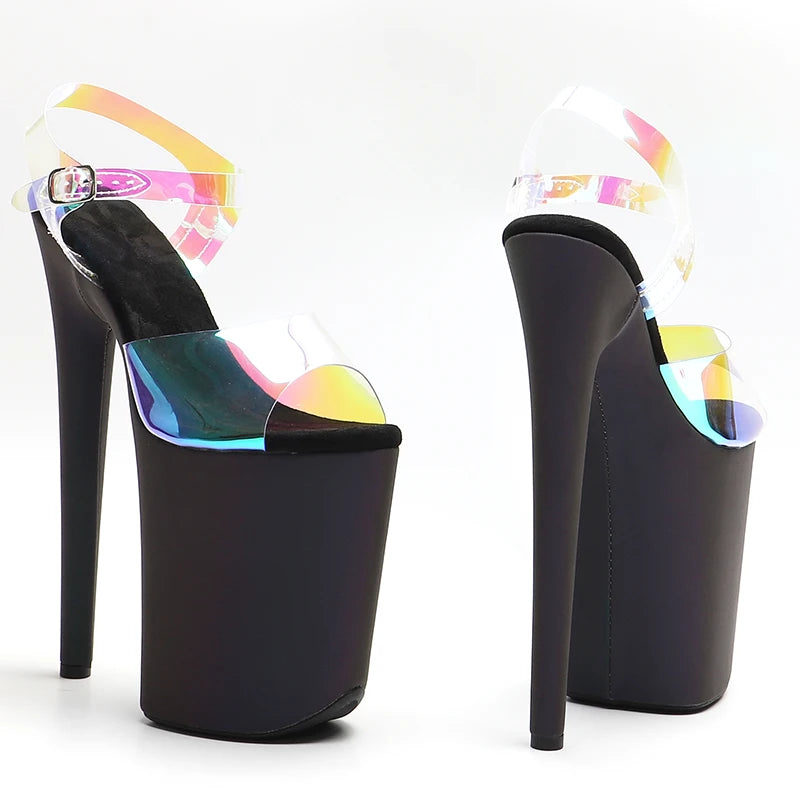 Leecabe 23CM/9inches  TPU Upper Night light Holographic Reflective Platform Sandals party stripper heel Pole Dance shoes