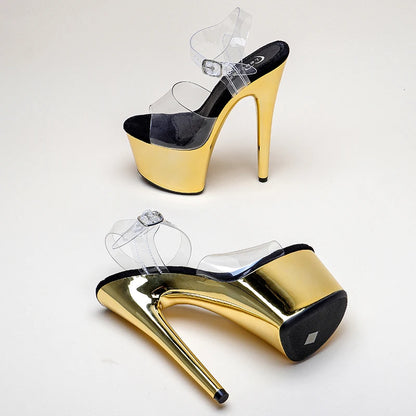 Leecabe 7 Zoll/17 cm PVC Obermaterial gold Plateau Sandalen Pole Dance Schuhe High Heels Schuhe Nachtclub Tanzschuhe