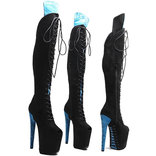 Leecabe 20CM/8 pouces Tige en daim avec serpent jeune tendance mode talon haut plate-forme strip-teaseuse talon Pole Dance boot