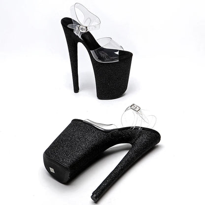 Leecabe 23CM/9inches PVC  upper Glitter material cover Platform   High Heels Sexy Sandals Pole Dance shoes