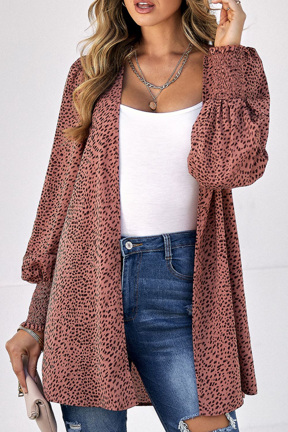 Strickjacke mit Ballonärmeln und Leopardenmuster